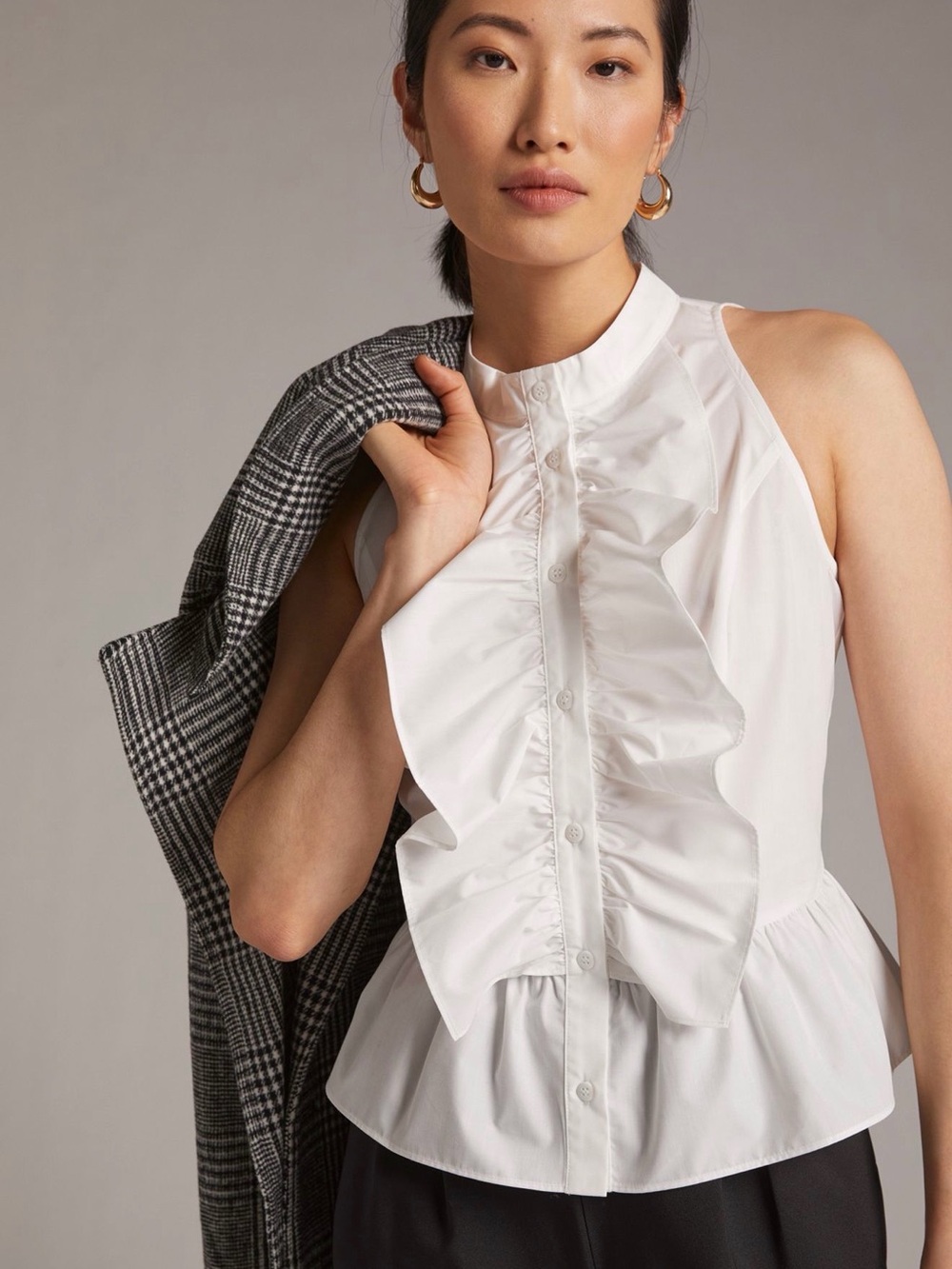 Mare Mare X Anthropologie Ruffled High Neck Sleeveless Blouse